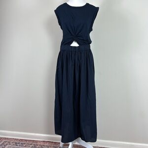 Sundry Gathered Maxi Skirt Twist Keyhole Tee Maxi Dress Navy Blue‎ Size XL